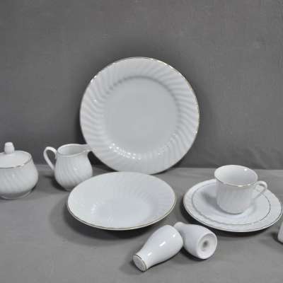 Duai Porcelain Dinnerware set! Embossed 47pcs porcelain disposable tableware,Dinner set with gold rim