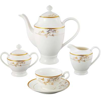 European Style 15pcs gold plated porcelain tea set /tea sets with teapot porcelain with gold decal