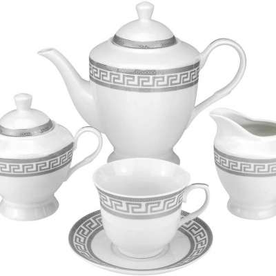 European Style 17pcs round  porcelain cup saucer tea set/arabic tea cup set with silver