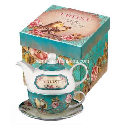 European Cheaper style wholesale bulk cheap porcelain custom printed teapot and cup in one