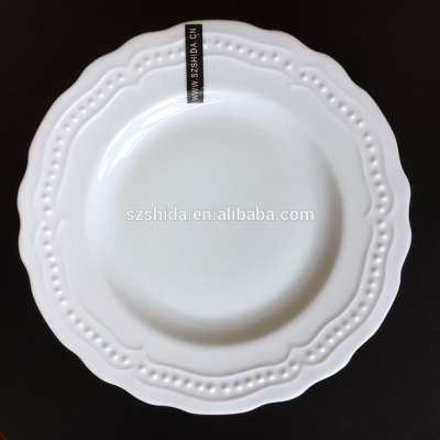 HP004 porcelain embossed 9" embossed plate/flat white porcelain plate